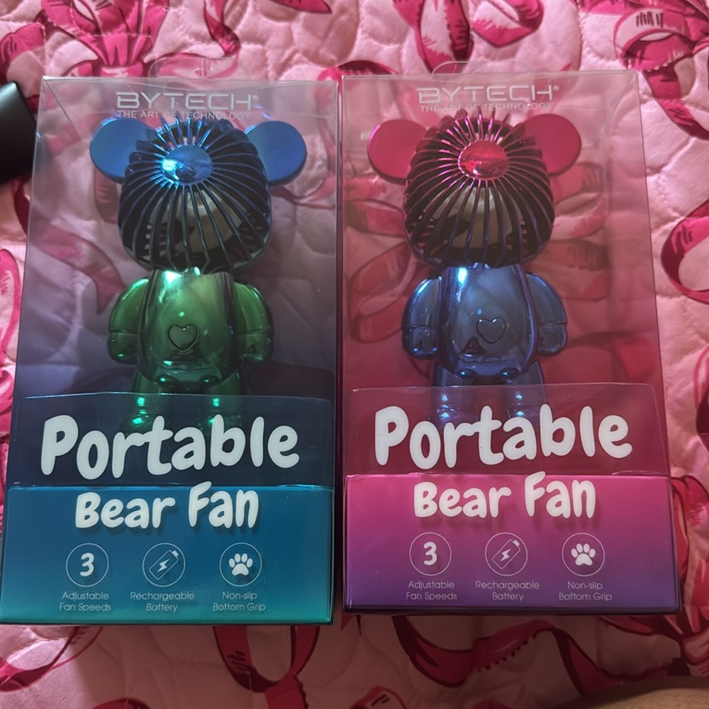 BYTECH Portable Bear Fan - Blue and Purple